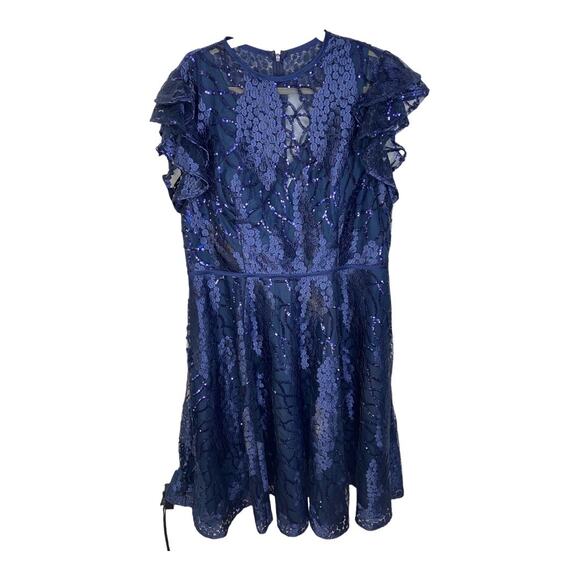 Mac Duggal Sequins Embellished Flutter Sleeve Cocktail Dress Formal Gala Sz 16 - Picture 4 of 15